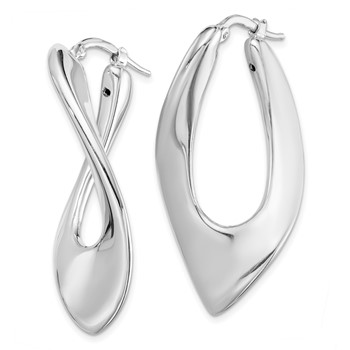 Sterling Silver RH-plated Polished Hollow Twisted Oval Hoop Earrings — alternate view
