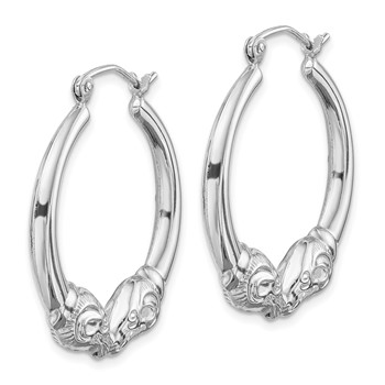 Sterling Silver Rhod-plated Textured Ram Head Round Hoop Earrings — alternate view