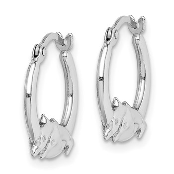 Sterling Silver Rhodium-plated Polished Dolphin Round Hoop Earrings — alternate view