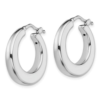 Sterling Silver RH-plated Polished Tapered Hollow Round Hoop Earrings — alternate view