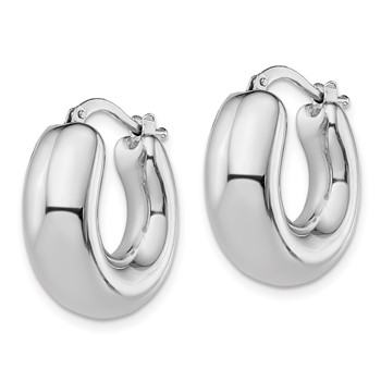 Sterling Silver RH-plated Polished Tapered Hollow Round Hoop Earrings — alternate view