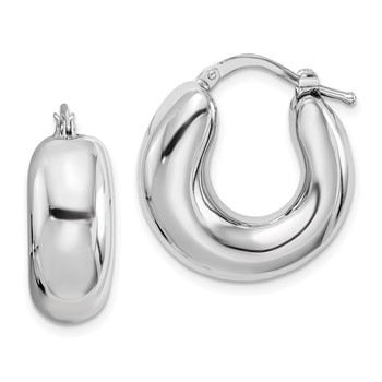 Sterling Silver RH-plated Polished Tapered Hollow Round Hoop Earrings