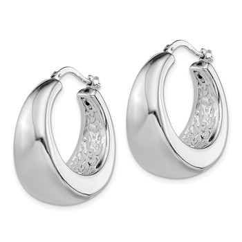 Sterling Silver RH-plated Polished Tapered Hollow Round Hoop Earrings — alternate view