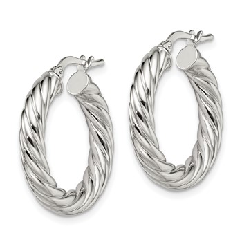 Sterling Silver Rhodium-plated Polished Twisted 4mm Hoop Earrings — alternate view