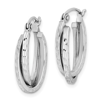 Sterling Silver Rhodium Plated Textured Double Oval Hoop Earrings — alternate view