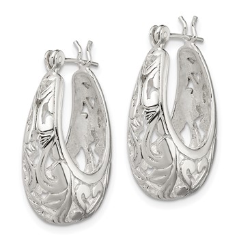 Sterling Silver Polished Filigree Oval Hoop Earrings — alternate view