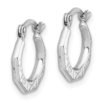 Sterling Silver Rhodium-plated Patterned Hollow Hoop Earrings — alternate view