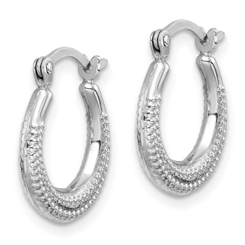 Sterling Silver Rhodium-plated Textured Hollow Hoop Earrings — alternate view