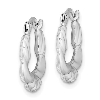 Sterling Silver Rhodium Plated Hollow Scalloped Hoop Earrings — alternate view