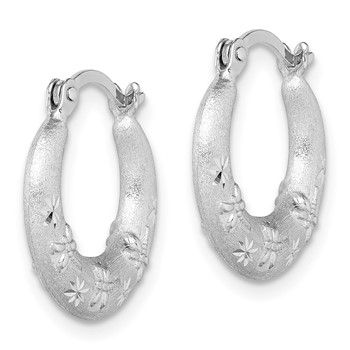 Sterling Silver Rhodium Plated Diamond Cut Hoop Earrings — alternate view