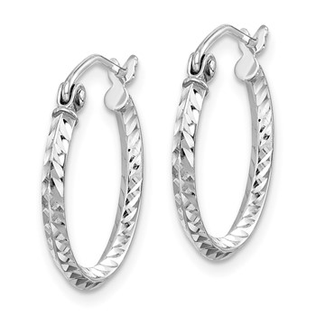Sterling Silver Rhodium Plated Diamond Cut Hoop Earrings — alternate view