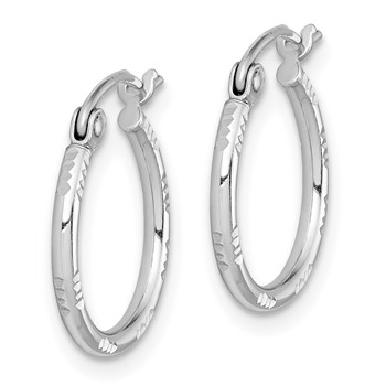 Sterling Silver Rhodium Plated Diamond Cut Hoop Earrings — alternate view
