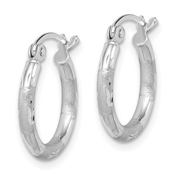 Sterling Silver Rhodium Plated Diamond Cut Hoop Earrings — alternate view