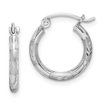Sterling Silver Rhodium Plated Diamond Cut Hoop Earrings