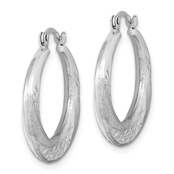 Sterling Silver RH-plated Brushed & D/C Scalloped Round Hoop Earrings — alternate view