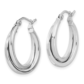 Sterling Silver Rhodium Plated Double Hoop Earrings — alternate view
