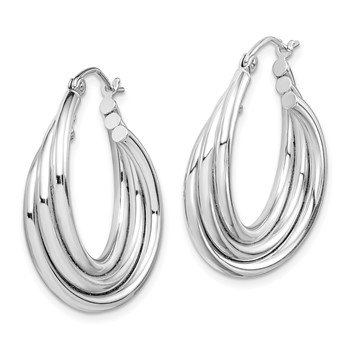 Sterling Silver Rhodium-plated Triple Twisted Round Hoop Earrings — alternate view
