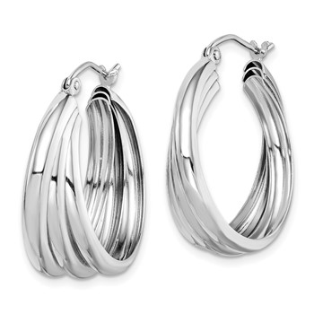 Sterling Silver Rhodium-plated Triple Tube Round Hoop Earrings — alternate view