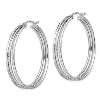 Sterling Silver Rhodium Plated Textured Fancy Hoop Earrings — alternate view