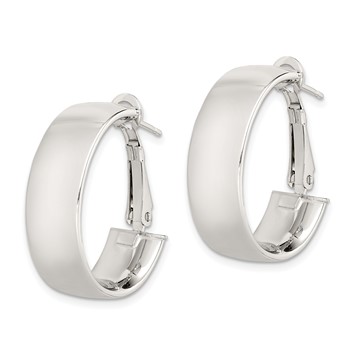 Sterling Silver Rhod-pltd Polish 10mm Omega Back Oval Hoop Earrings — alternate view
