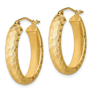 Sterling Silver Gold-plated Textured 5mm Oval Hoop Earrings — alternate view