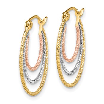 Sterling Silver Rhod-plated Yellow/Rose Vermeil 1.5mm Triple Hoop Earrings — alternate view