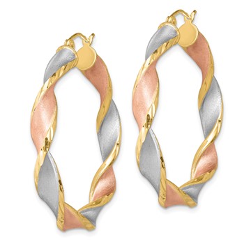 Sterling Silver RH-Plated Yellow/Rose Vermeil D/C 5mmTwisted Hoop Earrings — alternate view