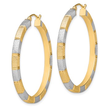 Sterling Silver Rhodium-plated Vermeil Diamond-cut 3x40mm Hoop Earrings — alternate view
