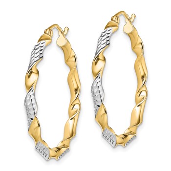 Sterling Silver RH-plated Vermeil Diamond-cut 3x30mm Twisted Hoop Earrings — alternate view