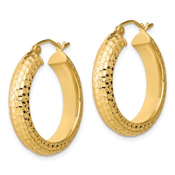 Sterling Silver Gold-plated Diamond-cut 5x25mm Hoop Earrings — alternate view