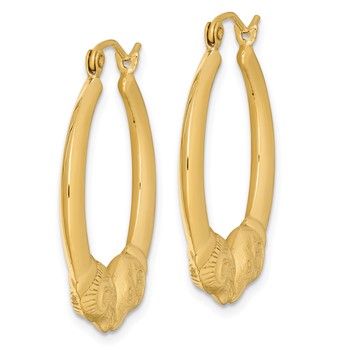 Sterling Silver Gold Plated Hollow Rams Head Hoop Earrings — alternate view