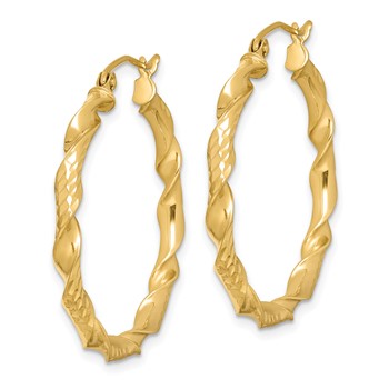 Sterling Silver Gold-plated 3x30mm Diamond-cut Twisted Hoop Earrings — alternate view