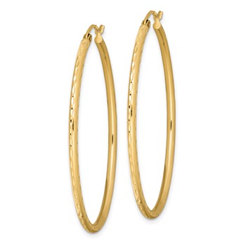 Sterling Silver Gold-plated Textured 2mm Hollow Oval Hoop Earrings — alternate view