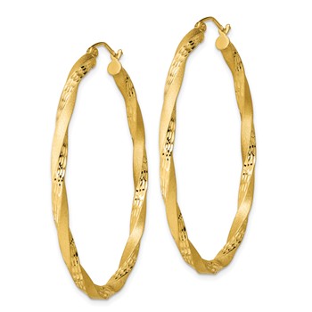 Sterling Silver Gold-plated Diamond-cut Twist Satin 4mm Oval Hoop Earrings — alternate view