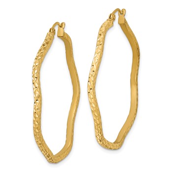 Sterling Silver Gold-plated Diamond Cut 2mm Wavy Hoop Earrings — alternate view