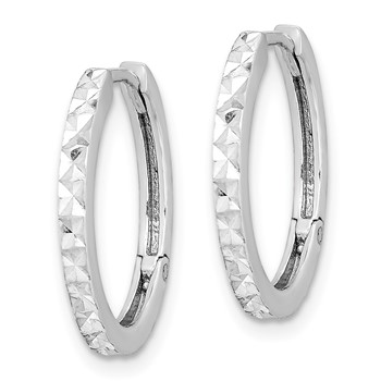 Sterling Silver Rhodium Polished Diamond Cut Hinged Hoop Earrings — alternate view