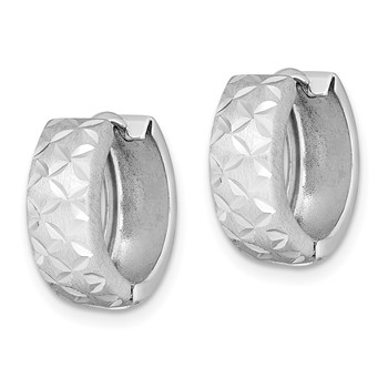 Sterling Silver Rhodium-plated Diamond Cut Hinged Hoop Earrings — alternate view