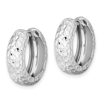 Sterling Silver Rhodium Polished Diamond Cut Hoop Earrings — alternate view