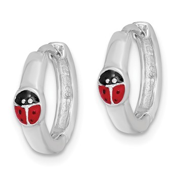 Sterling Silver RH-plated Enameled Ladybug Hinged Hoop Earrings — alternate view