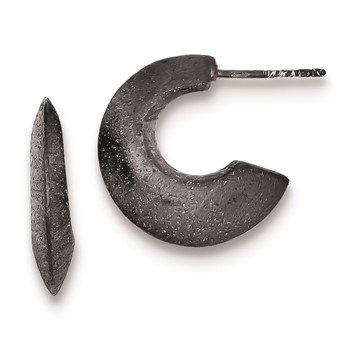 Sterling Silver Black Rhodium Satin Post Hoop Earrings