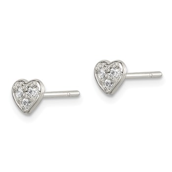Sterling Silver Polished CZ Heart Children's Post Earrings — alternate view