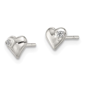 Sterling Silver Polished Heart with CZ Post Earrings — alternate view