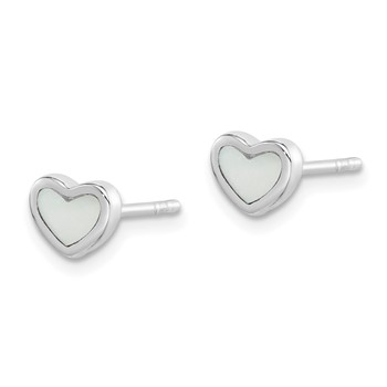 Sterling Silver Rhodium-plated Mother of Pearl Heart Post Earrings — alternate view