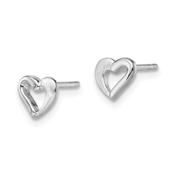 Sterling Silver RH-plated Polished & Brushed Open Heart Children's Post Earrings — alternate view