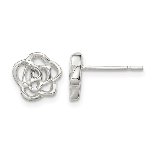 Sterling Silver Polished Flower Post Earrings