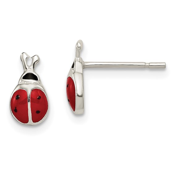 Girl Jewelry - Sterling Silver Pink or Red Enamel Ladybug Screw Back Earring Studs Pink