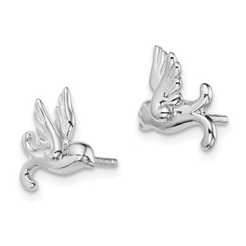 Sterling Silver Rhodium Plated Bird Post Earrings — alternate view