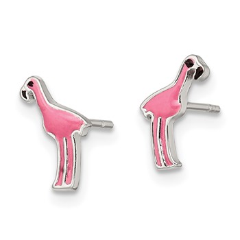 Sterling Silver Polished Pink & Black Enameled Flamingo Post Earrings — alternate view