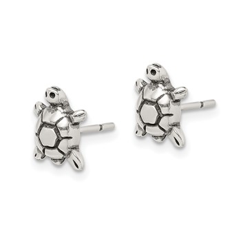 Sterling Silver Polished & Antiqued Turtle Post Earrings — alternate view