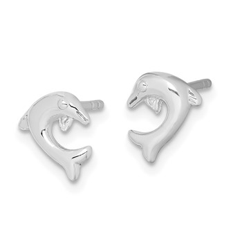 Sterling Silver Rhodium-plated Polished Dolphin Post Earrings — alternate view